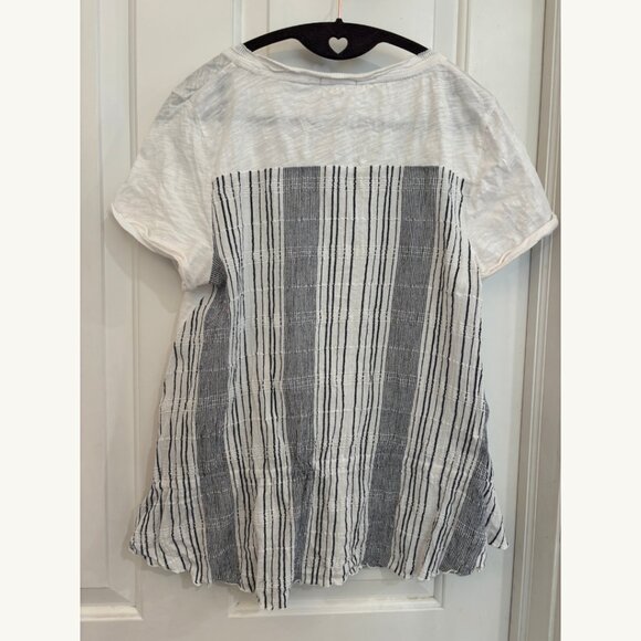 Anthropologie Little Yellow Button White Striped Back Tee | Size Small - Picture 1 of 12